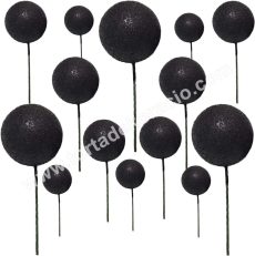 Tortadísz gömb beszúró 20 db/cs, csillámos fekete