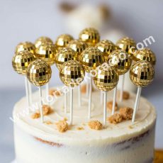 Tortadísz disco gömb beszúró arany 4 db 4cm