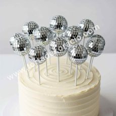 Tortadísz disco gömb beszúró ezüst 4 db 3 cm
