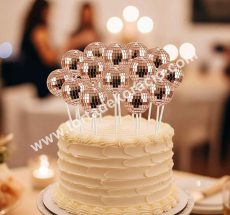 Tortadísz disco gömb beszúró rosegold 4 db 3 cm