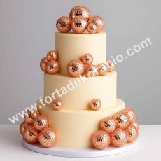 Tortadísz disco gömb beszúró rosegold 12 db vegyes méretben