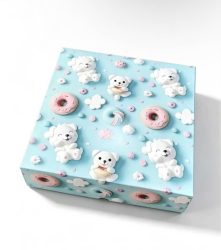 Süteményes doboz kék, kutyás mintás 16*16*8 cm