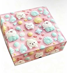 Süteményes doboz rózsaszín, maci mintás 20*20*8 cm Süteményes doboz rózsaszín, maci mintás 20*20*8 cm